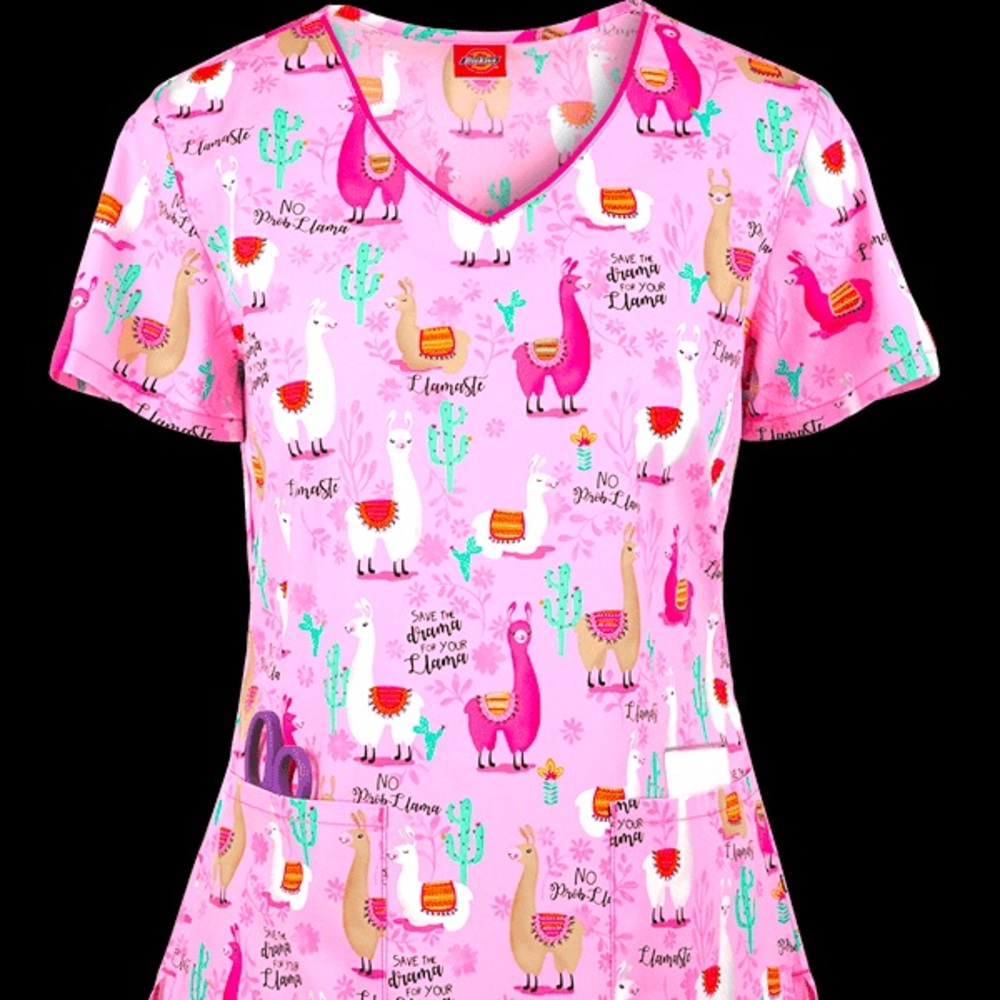 RARE Dickies EDS No Prob-llama V-Neck Scrub Top
